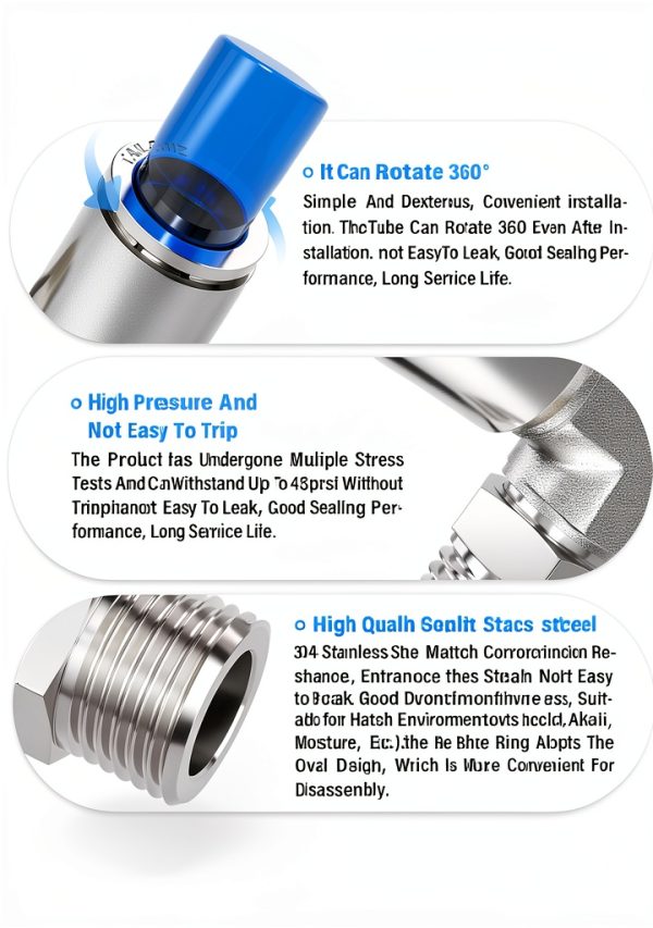 Male Elbow Push to Connect 1/2" OD x 1/2" NPT TAILONZ Stainless Steel-2