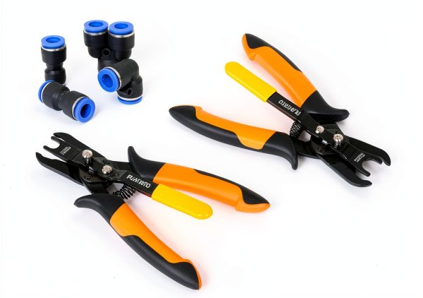 Push to Connect Fittings Air Line Disconnect Tool Kit Push Fitting Removal Tool for 1/4”, 5/16”, 3/8”, 1/2” (6mm, 8mm,10mm,12mm) Quick Connect Release Pliers with 15 Pcs Pneumatic Fittings-4