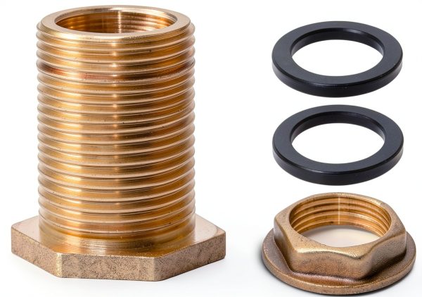 Joywayus 1/2" Female 3/4" Male Soild Brass Water Tank Connector Theaded Bulkhead Fitting With 2 Rubber Rings Stablizing-4