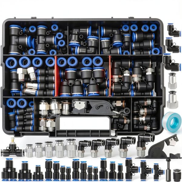 mxuteuk 116PCS Air Line Quick Connect Fittings,1/8",1/4",5/16",3/8",1/2",4/6/8/10mm OD Push to Connect Fittings,Quick Connect Air Hose Fitting,Quick Release Pneumatic Kit-0